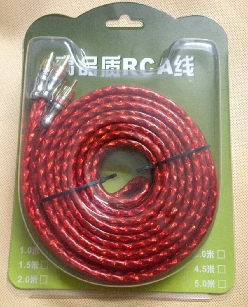 汽车发烧音频线 红双排4.5米 金属头音频线 RCA线 信号线
