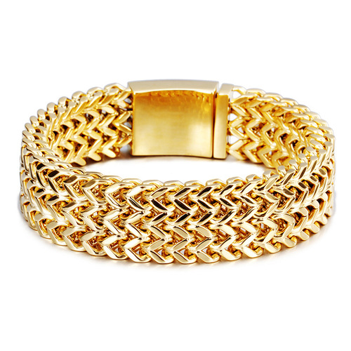 Card wheel new titanium steel bracelet simple, fashionable and generous electroplated 18K gold men's stainless steel jewelry