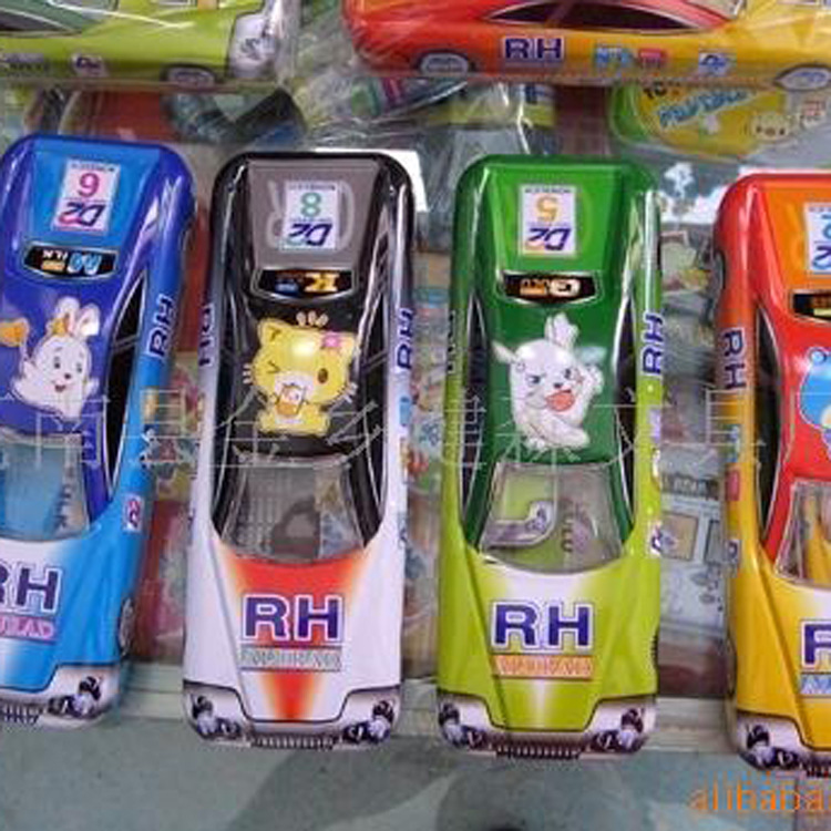 新款可爱卡通动物汽车文具盒 儿童铅笔橡皮学习用品文具金属盒