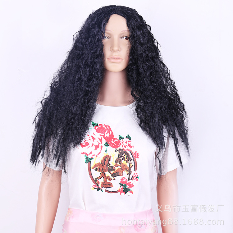 Fashion Wig For Girls Long Corn Perm Non-matream Personality Black Middle Parted Long Curly Hair Wig