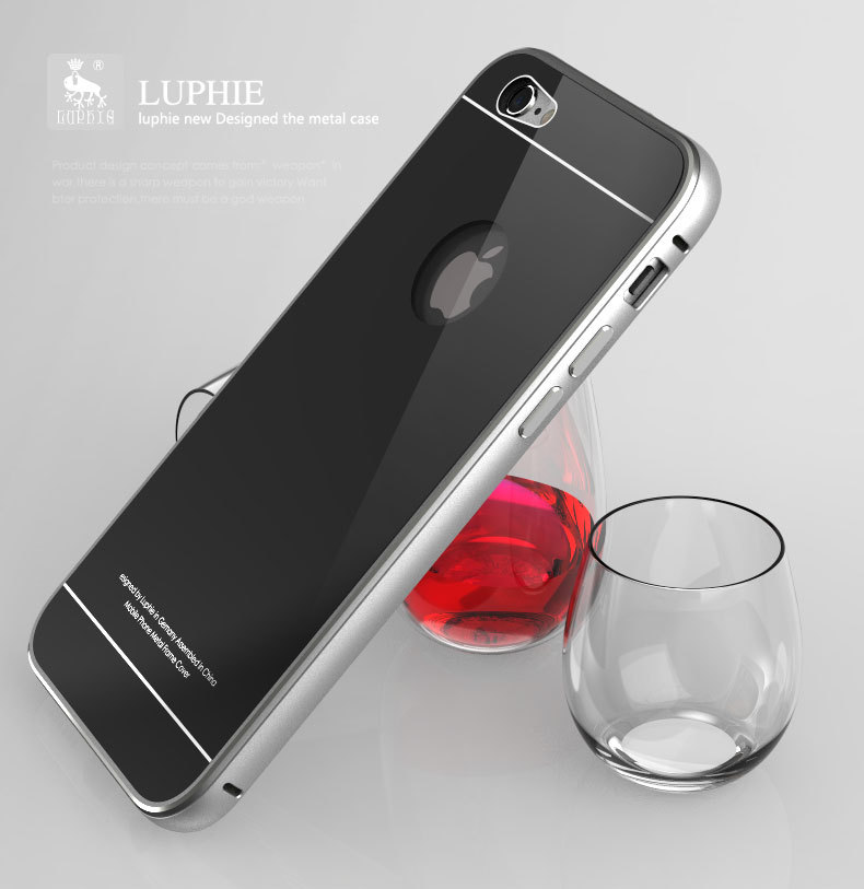 Luphie Aircraft Aluminum Metal Frame 9H Tempered Glass Back Cover Case for Apple iPhone 6S Plus