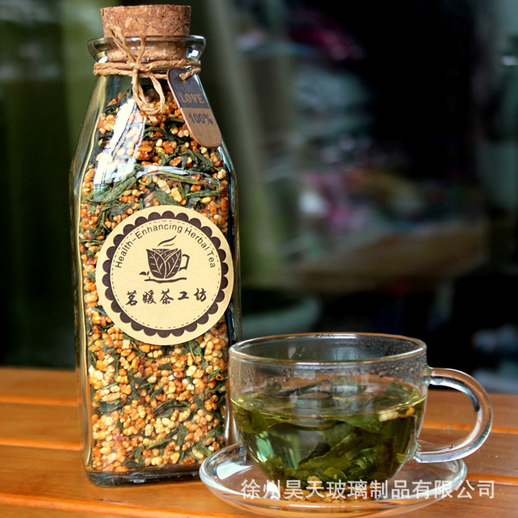 厂家供应 350ml方形茶叶罐 软木塞花茶瓶子 中草药瓶 可印刷logo