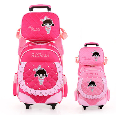 学生背包女孩1-3-5年级防水爬楼儿童拉杆书包 透气减负女童双肩包