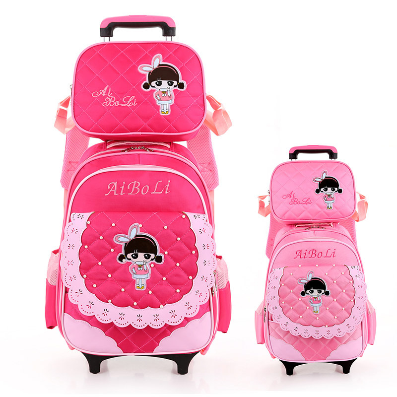 学生背包女孩1-3-5年级防水爬楼儿童拉杆书包 透气减负女童双肩包