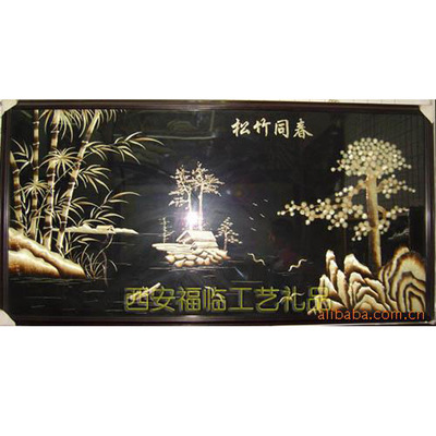 【明阁工艺】批发供应民间手工艺品麦秆画批发麦秆装饰画松竹同春