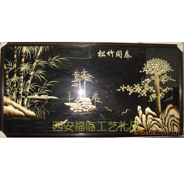 【明阁工艺】批发供应民间手工艺品麦秆画批发麦秆装饰画松竹同春