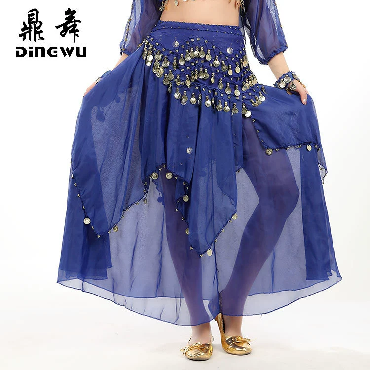 Оптовая юбка для belly dance женская взрослая индийская длинная юбка с подвесной монетой шифон длинная пряжа юбка