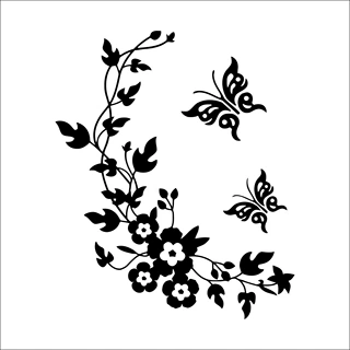 8519精雕外贸热卖蝴蝶花藤卫生间花藤马桶贴可移除墙贴厂家批发