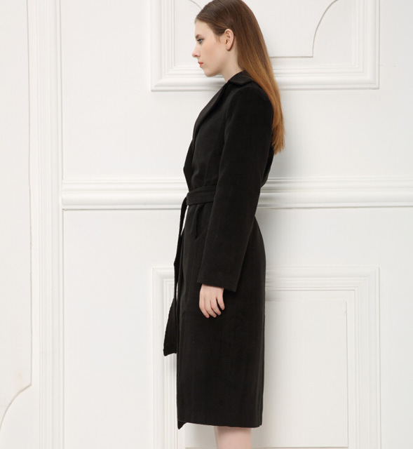 Fashion lapel super-long tie woolen overcoat Europe and America