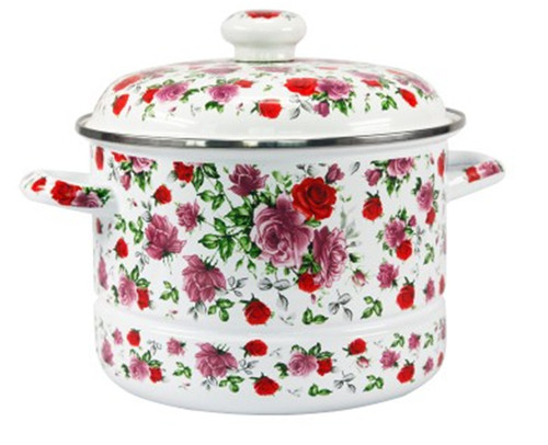Thickened enamel steamer enamel porcelain stew household with cage drawer flat bottom double-eared soup pot induction cooker gas universal