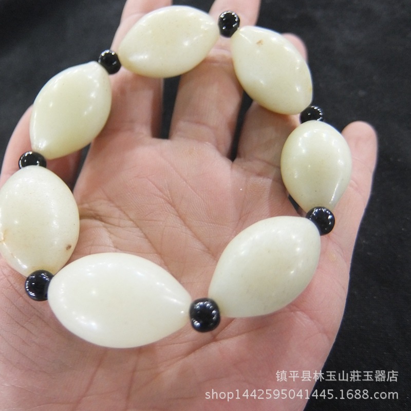 高仿籽料和田玉手鏈批發 岫玉手串加工 天珠時來運轉男款