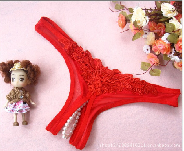 Ladies interest Pearl interest Underwear Crotch opening T-back Couple supplies Low-waisted T-back interest 1004