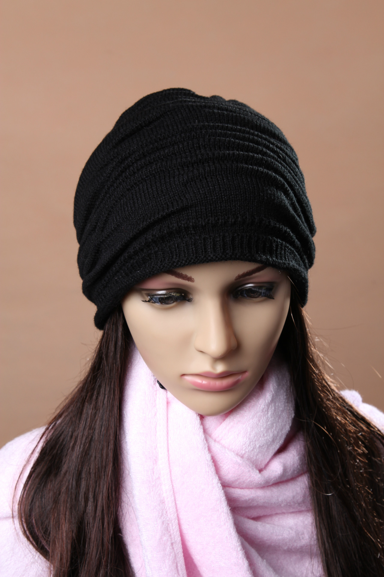 韩版新款时尚毛线三件套 混色条纹保暖针织围巾帽子手套套装批发-阿里巴巴