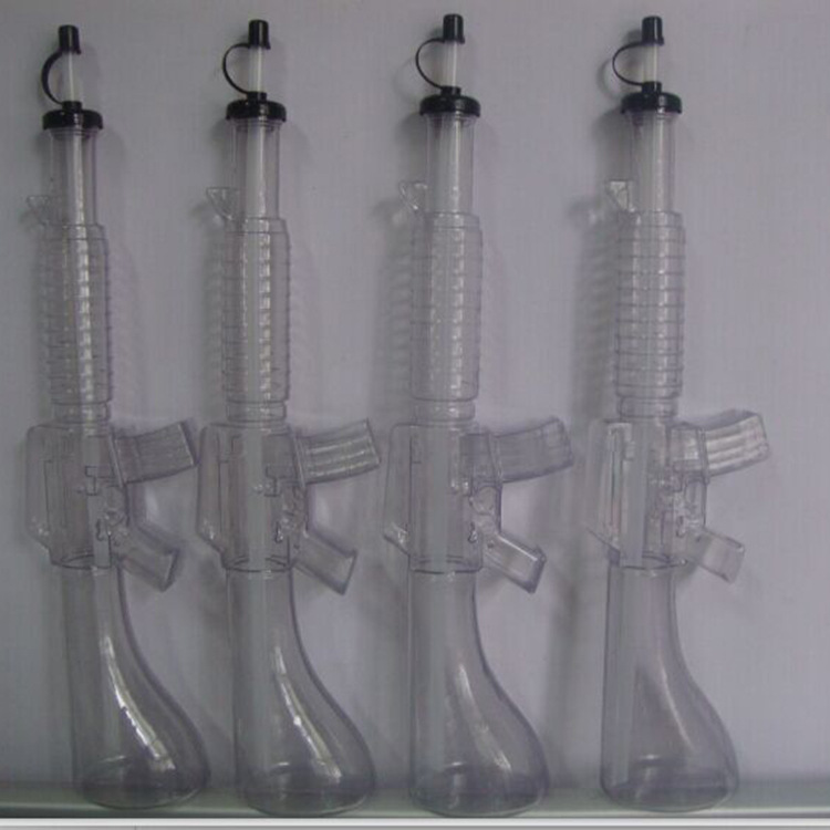 创意新款造型手枪吸管杯 PVC吸管饮料杯 塑料透明饮品杯定制log