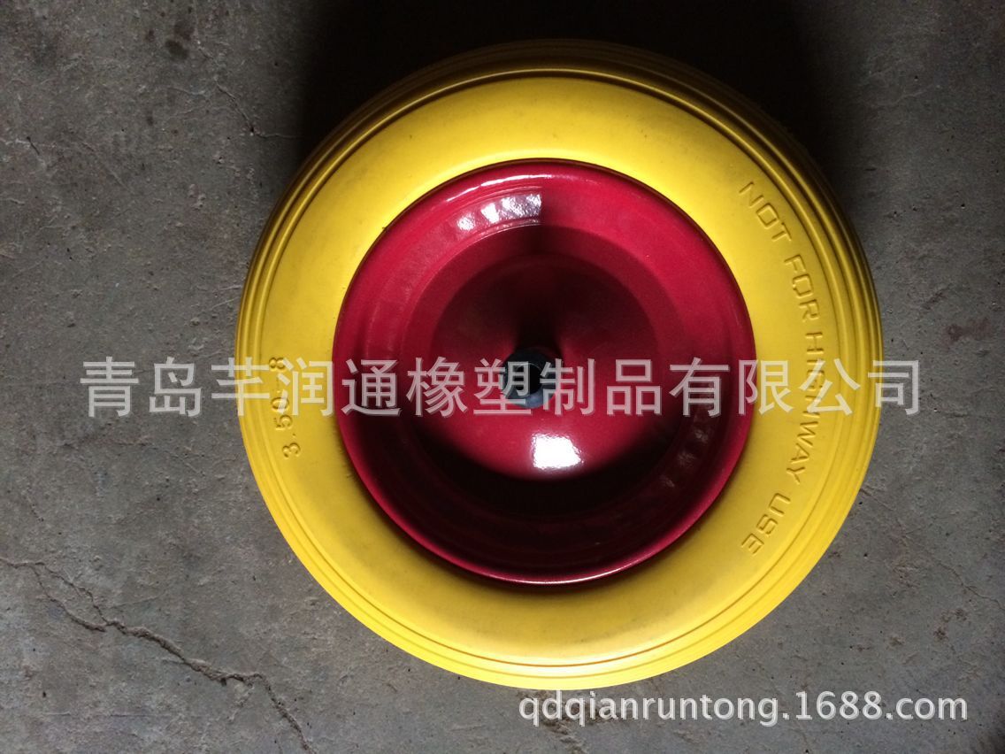 厂家专业生产手推车PU发泡轮 350-8 直纹 轮辐带塑料套