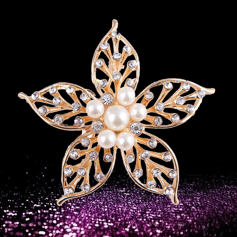Koreansk mode ny perle femtakket stjernebroche kvindelig corsagebroche broche broche_voghion.com