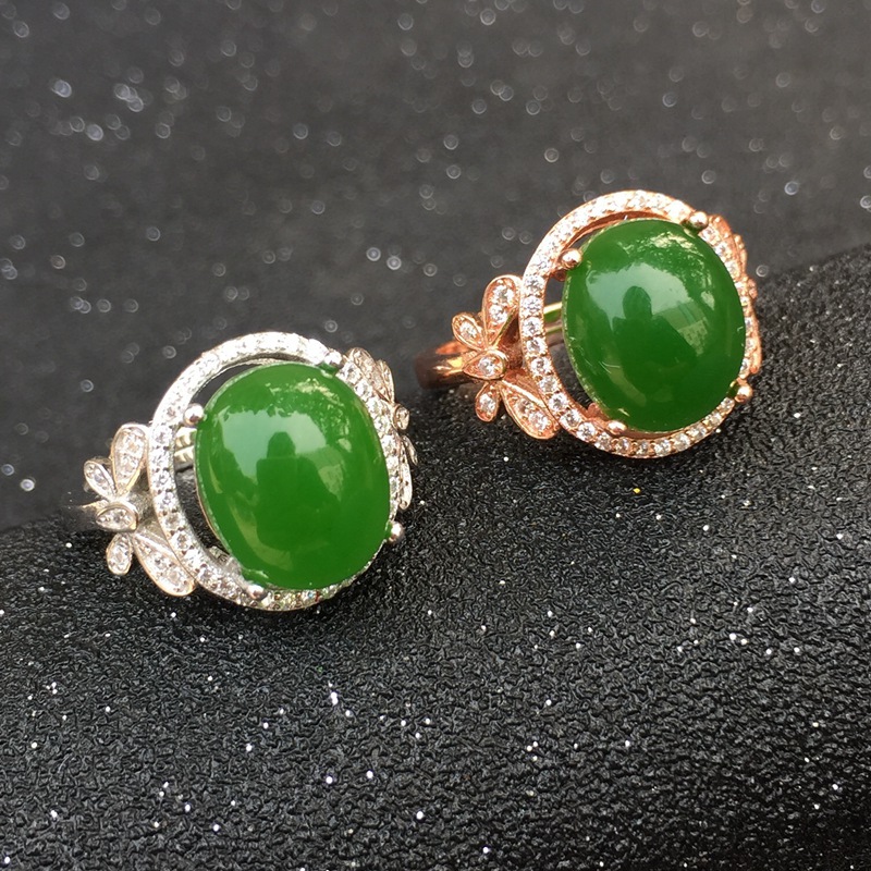 好品质天然碧玉戒指 新疆和田玉戒指批发 925银优工镶嵌