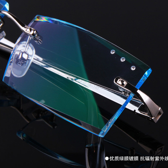 韩国钻石切边镶钻抗蓝光眼镜架纯钛超轻无框男款变色近视眼镜框