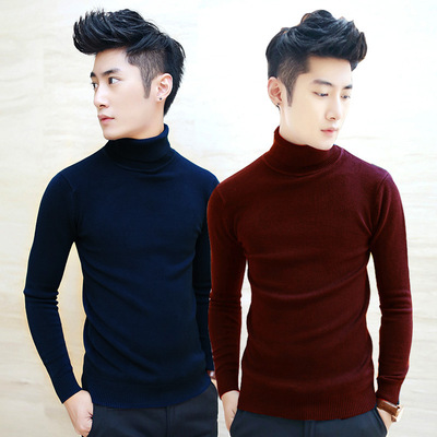 2015 New winter men's wear man Korean Edition High collar Solid Men's thickening Wool Blend Socket sweater