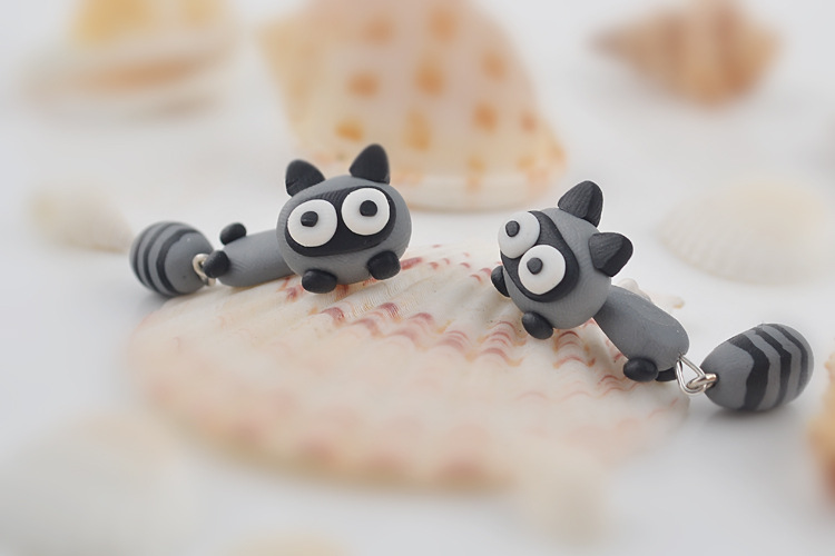 handmade soft ceramic small raccoon earrings cartoon personality split earrings wholesale nihaojewel