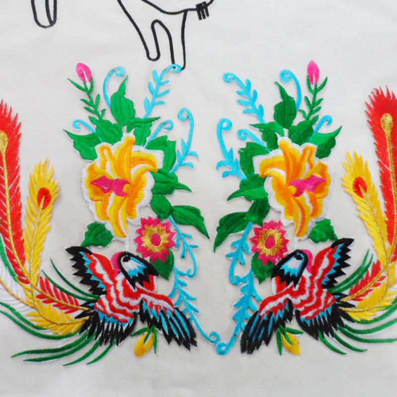 DIY辅料外贸原单电脑刺绣贴花背胶烫熨补丁布贴 鸳鸯凤凰牡丹花贴