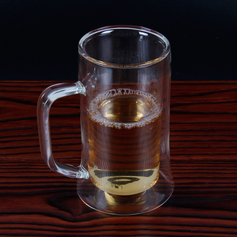 Glass Tea Cup with Lid, Large Capacity Glass Cup, Lazy Person's Cup with Handle, Transparent Double-Layer Water Cup, Tea Set, High Temperature Resistant, Creative