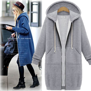 Loose medium length trench coat with plush top women’s Hoodie