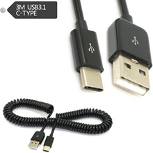 新款手机弹簧线伸缩线usb 3.1 type-c数据线 对USB 2.0公3米