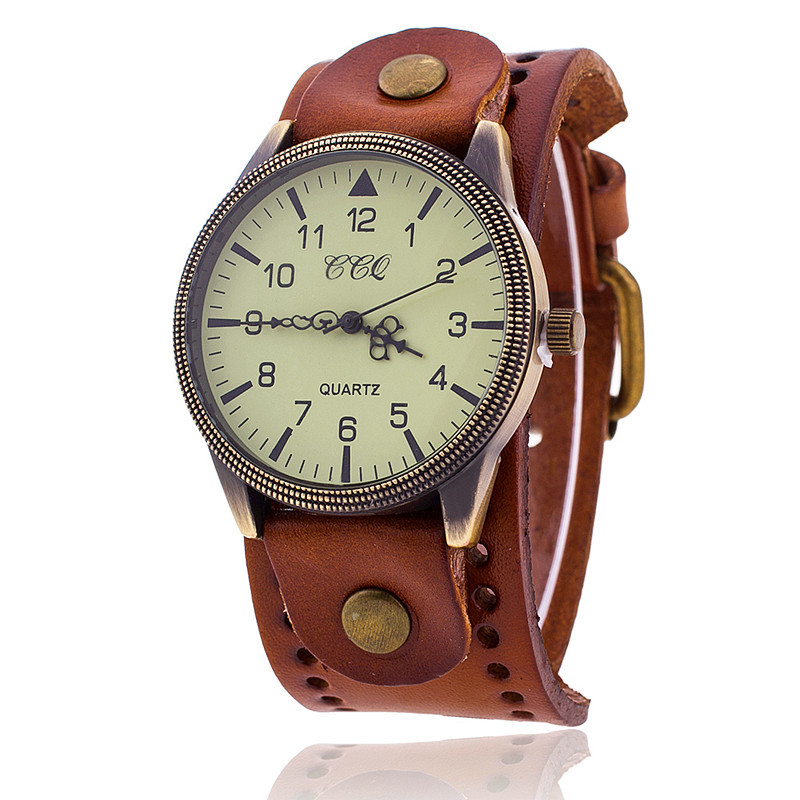 Retro leather quartz fashionable bronze watch