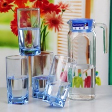 乐美雅凝彩冰蓝玻璃水具套装家用玻璃冷水壶透明水壶水杯套装