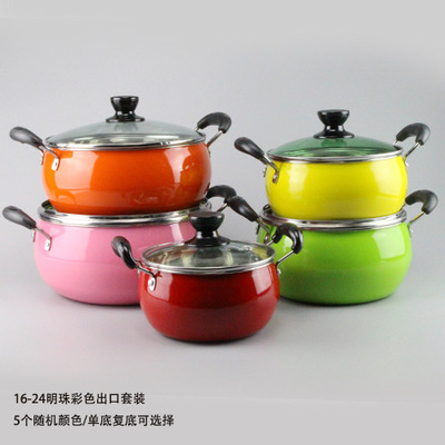 Stainless steel colour Soup pot Binaural Five-piece Hot Pot Exit thickening Gift Cookware Manufactor Direct selling