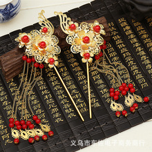 新娘复古盘发头饰 古典金色花卉发簪  古装宫廷发饰簪子配饰批发