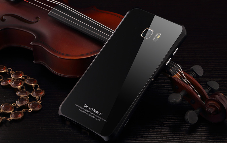 Luphie Aircraft Aluminum Metal Frame 9H Tempered Glass Back Cover Case with Kickstand for Samsung Galaxy Note 5 N9200