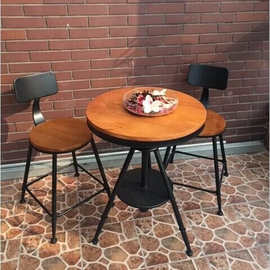 美式复古酒吧实木餐桌椅 户外休闲铁艺咖啡厅桌椅