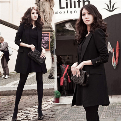 2018春装经典中长款女式西服外套韩版通 勤修身一粒扣小西装 女潮|ms