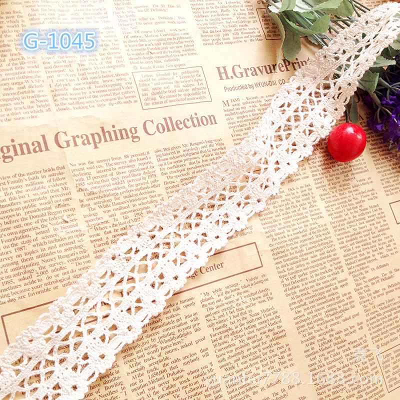 G-1045双边对称全纯棉镂空花朵精细棉线花边DIY辅料宽4.1厘米