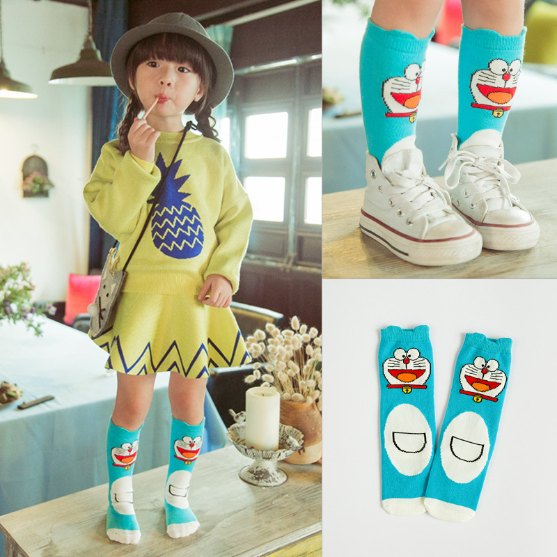 韓國卡通多啦a夢兒童襪子男女純棉嬰兒中筒襪寶寶小腿襪廠家批發