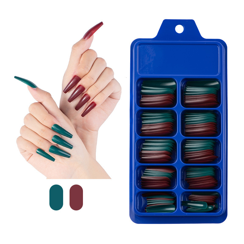 Boutique cross-border mixed color solid color blue box full stick long ballet false nail finger T-shaped coffin nail art
