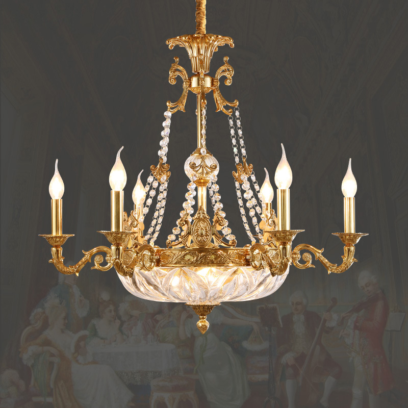 法式吊灯传统客厅餐厅灯欧式浪漫水晶卧室灯别墅大气全铜蜡烛灯具