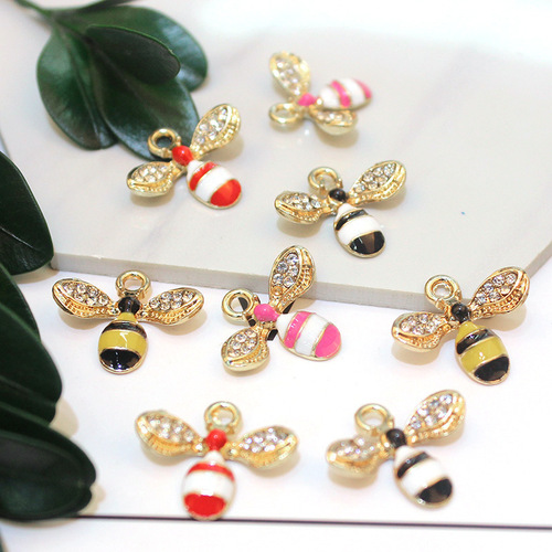 diy jewelry accessories K gold alloy small pendant wing dot diamond bee earrings pendant pendant wholesale