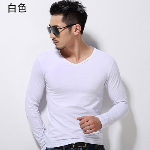2025 Men's Solid Color Long-Sleeve T-Shirt Youth Base Shirt Men's Autumn Workwear Blank Advertising Shirt