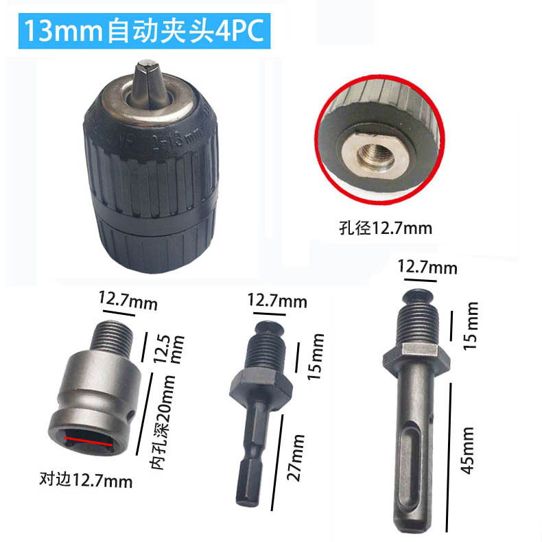 Transfronterizo mano apretado Chuck traje 4PC hexagonal aire lote mango redondo biela llave eléctrica conversión cabeza tres garra Chuck