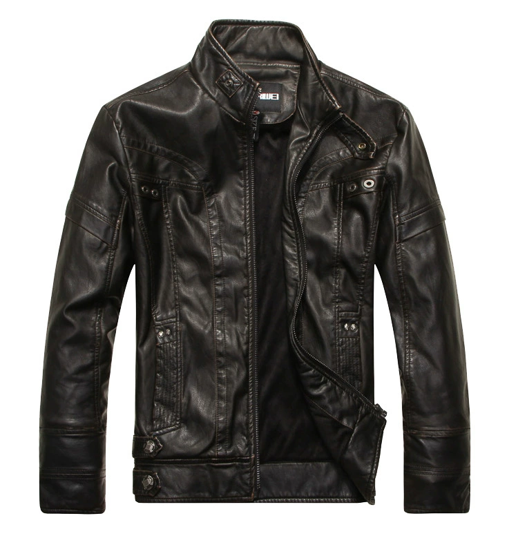 Men's PU Leather Motorcycle Jacket, Slim Fit, Velvet-Lined, European/American Style