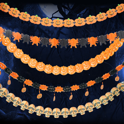 万圣节南瓜拉花鬼节装饰骷髅拉条 酒吧KTV商场布置纸横幅多款批发