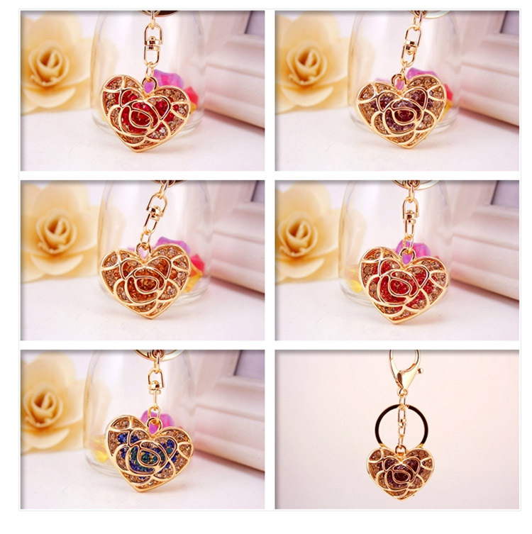 35g Weight Alloy, Metal Material Heart Pattern Unisex Gender Pink, Purple, Red, Blue, Peach Color Creative Cute Diamond Hollow Peach Heart Car Keychain Couple Key Chain Love Metal Pendant 1