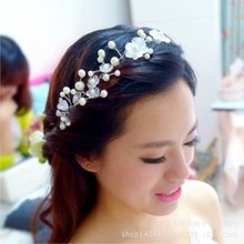 軟鏈頭飾新娘發飾 花環韓式珍珠額飾花朵頭花婚紗配飾批發