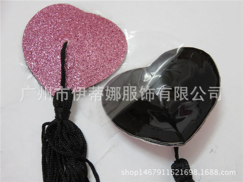 NC012粉色闪粉心形流苏乳贴 (4)