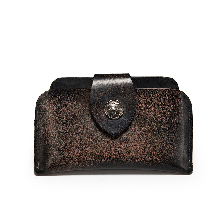 简约真皮大容量锁扣卡夹 复古真皮短款卡包 男女通用信用卡收纳包|ms