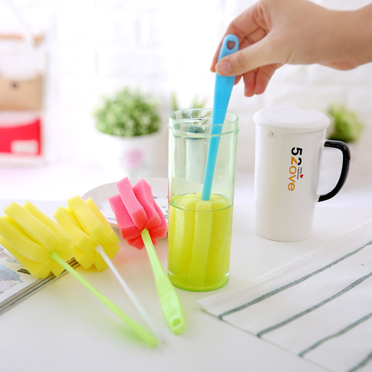 Limpieza de la cabeza de esponja cepillo de la taza cepillo de la botella del hogar mango largo cepillo de la taza de vacío cepillo de limpieza de botellas de vidrio al por mayor