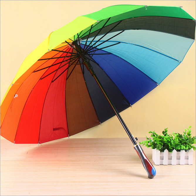 Umbrella Manufacturers Spot Rainbow Umbrella Three Fold Umbrella Long Handle Automatic Straight Umbrella